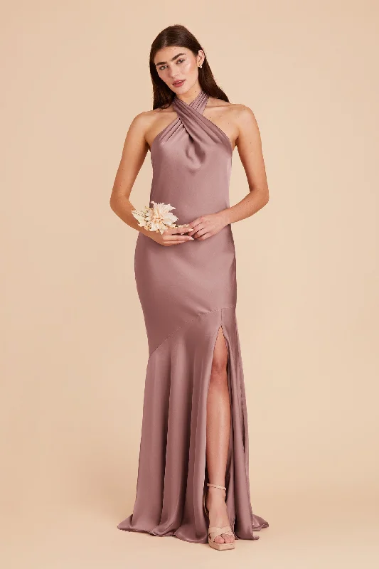 Stephanie Matte Satin Dress - Dark Mauve