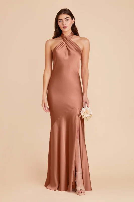 Stephanie Matte Satin Dress - Desert Rose