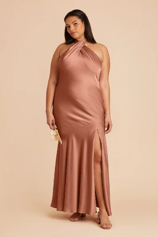 Stephanie Matte Satin Dress - Desert Rose