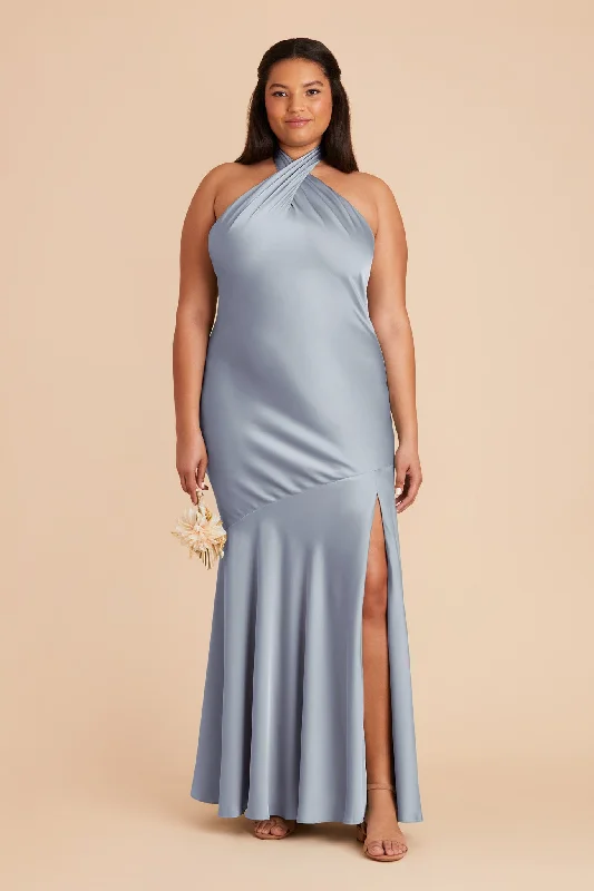 Stephanie Matte Satin Dress - Dusty Blue