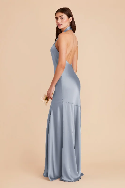 Stephanie Matte Satin Dress - Dusty Blue