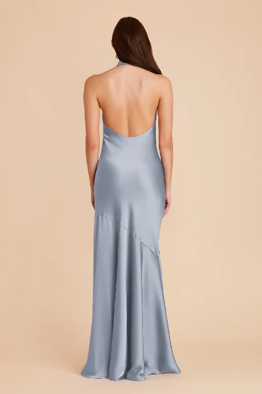 Stephanie Matte Satin Dress - Dusty Blue