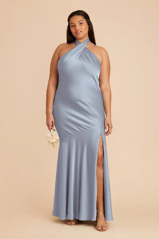 Stephanie Matte Satin Dress - Dusty Blue