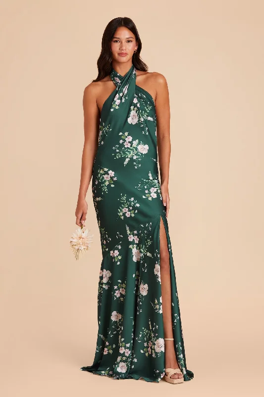 Stephanie Matte Satin Dress - Emerald Garden Party