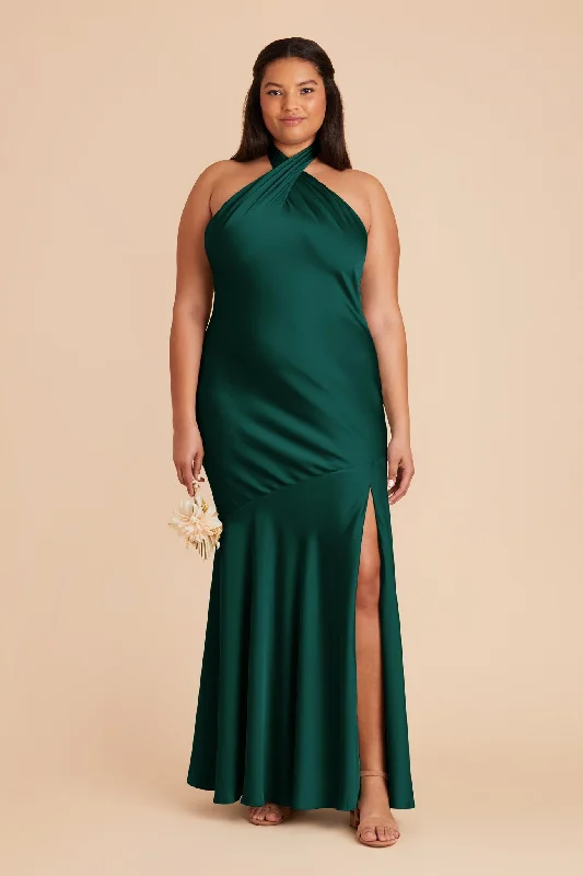 Stephanie Matte Satin Dress - Emerald