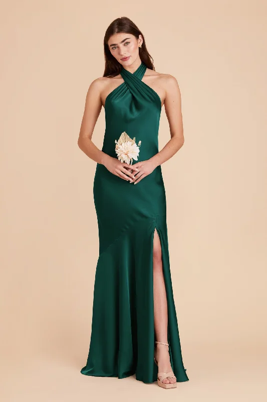 Stephanie Matte Satin Dress - Emerald