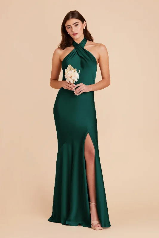 Stephanie Matte Satin Dress - Emerald