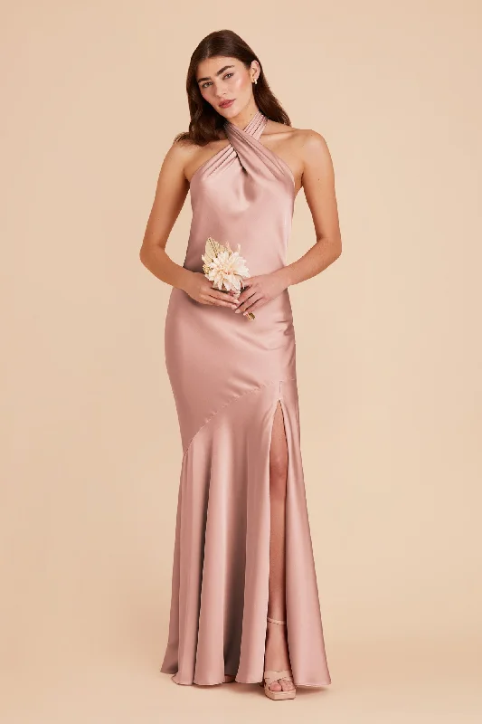 Stephanie Matte Satin Dress - English Rose