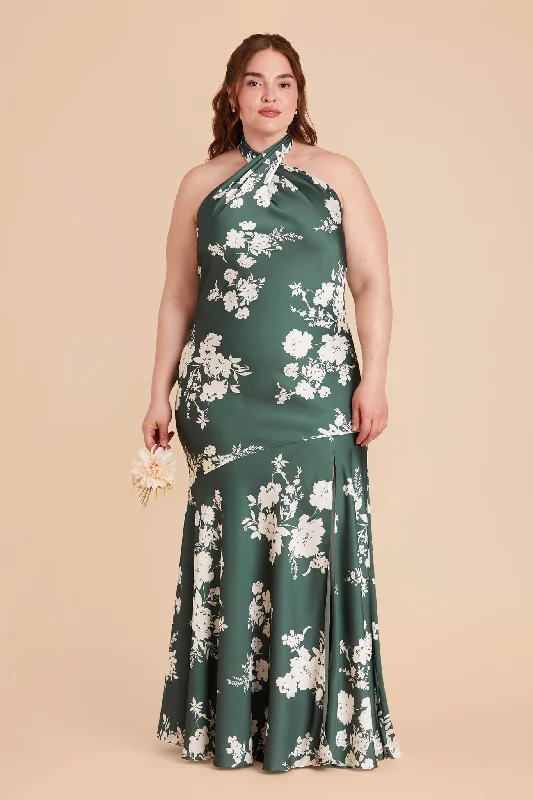 Stephanie Matte Satin Dress - Eucalyptus Whimsical Blooms