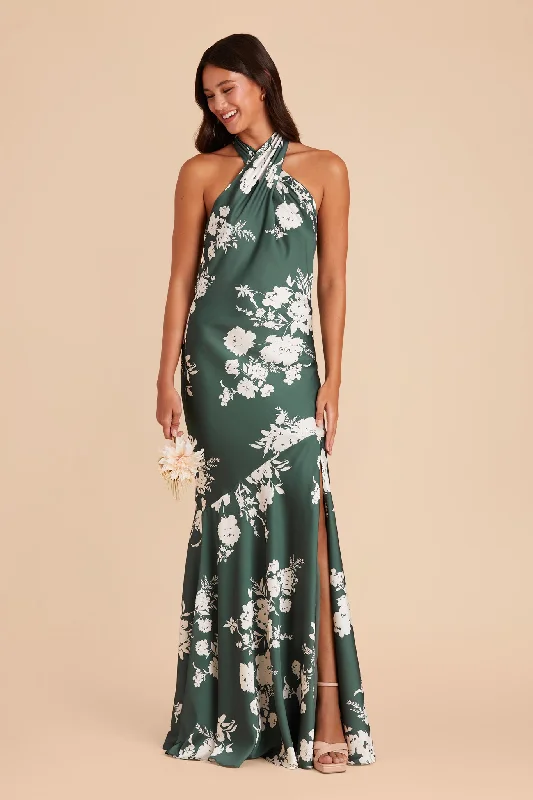 Stephanie Matte Satin Dress - Eucalyptus Whimsical Blooms