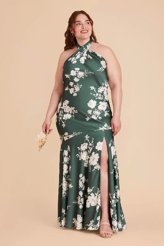 Stephanie Matte Satin Dress - Eucalyptus Whimsical Blooms