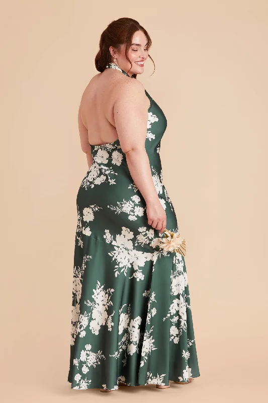 Stephanie Matte Satin Dress - Eucalyptus Whimsical Blooms