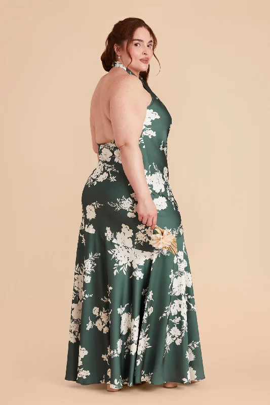 Stephanie Matte Satin Dress - Eucalyptus Whimsical Blooms