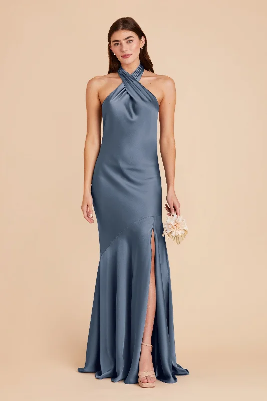 Stephanie Matte Satin Dress - French Blue