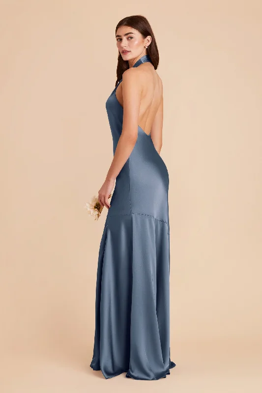 Stephanie Matte Satin Dress - French Blue