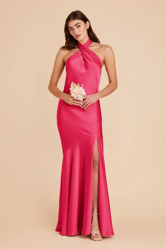 Stephanie Matte Satin Dress - Fuchsia