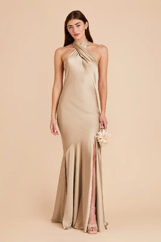 Stephanie Matte Satin Dress - Gold