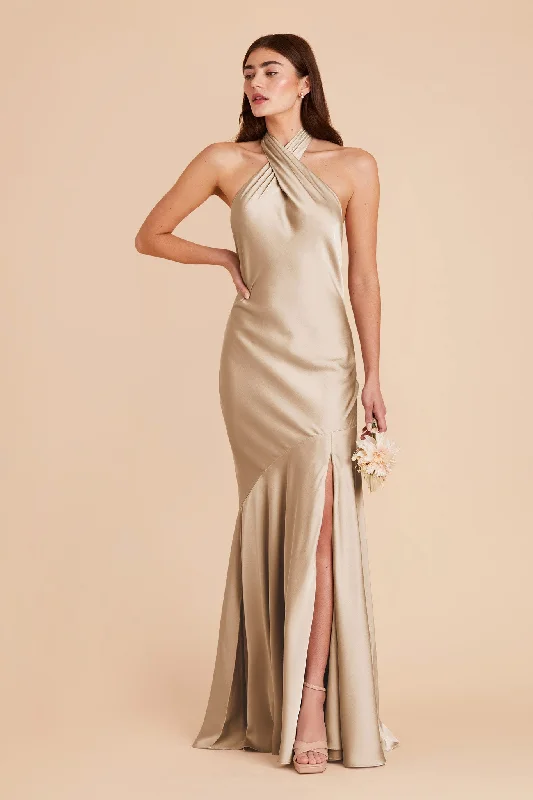 Stephanie Matte Satin Dress - Gold