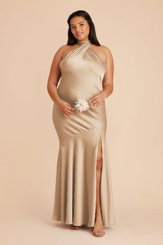 Stephanie Matte Satin Dress - Gold