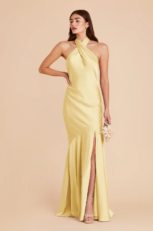 Stephanie Matte Satin Dress - Lemon Sorbet