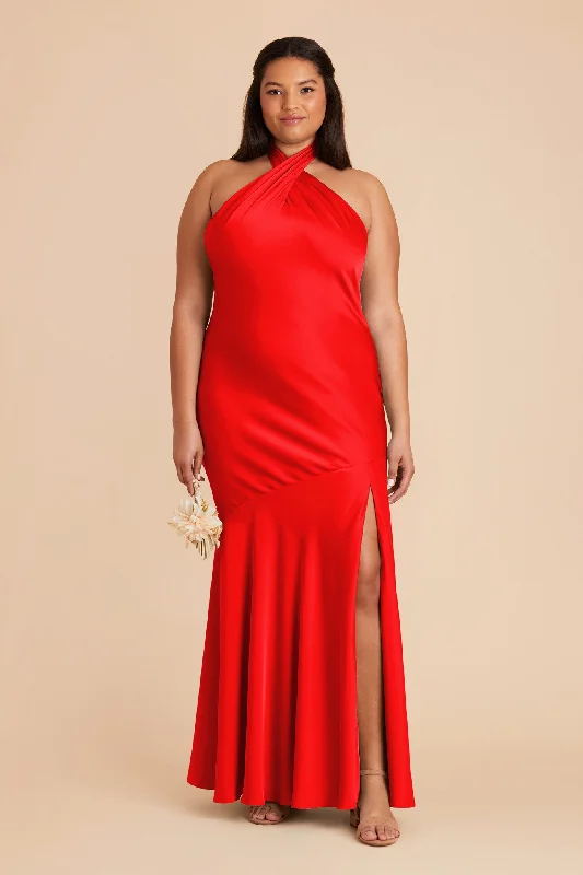 Stephanie Matte Satin Dress - Lipstick Red