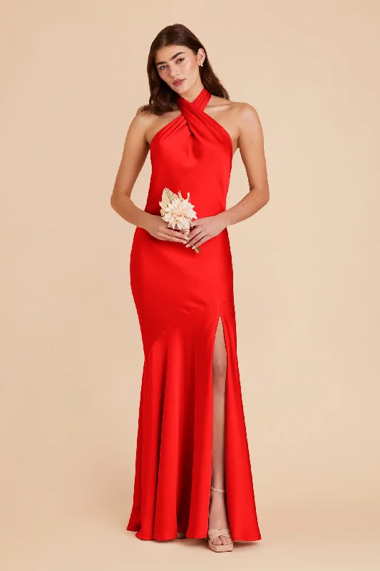 Stephanie Matte Satin Dress - Lipstick Red