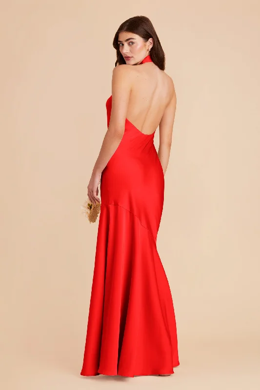 Stephanie Matte Satin Dress - Lipstick Red