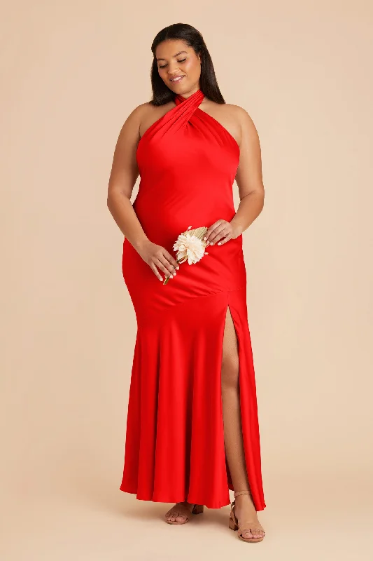 Stephanie Matte Satin Dress - Lipstick Red