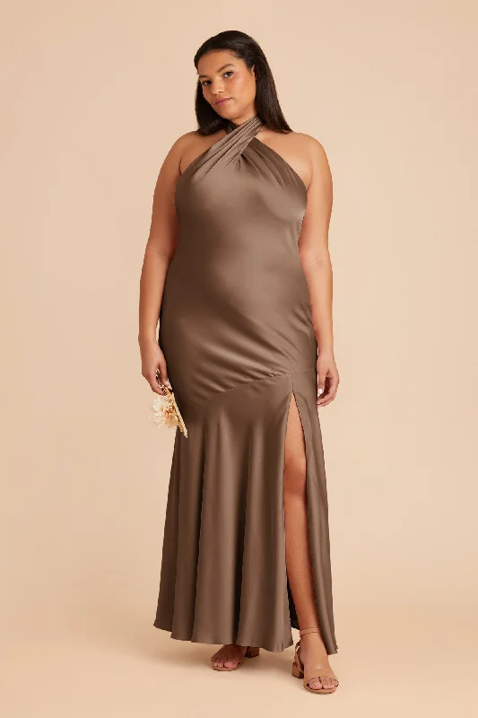 Stephanie Matte Satin Dress - Mocha