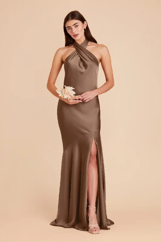 Stephanie Matte Satin Dress - Mocha