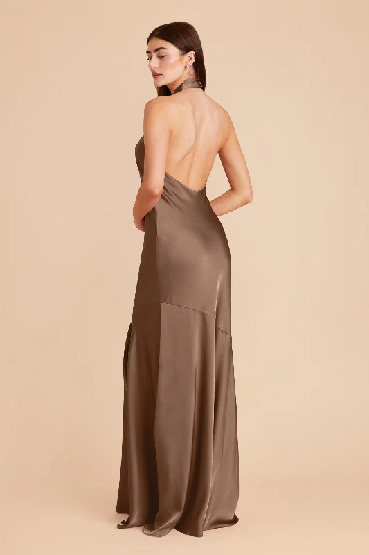 Stephanie Matte Satin Dress - Mocha