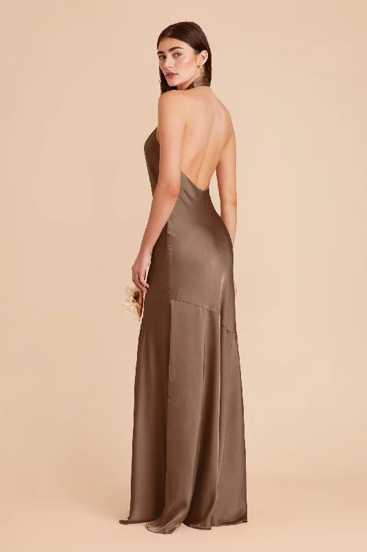 Stephanie Matte Satin Dress - Mocha