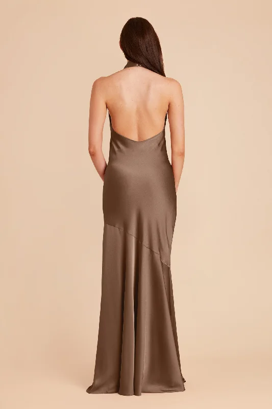 Stephanie Matte Satin Dress - Mocha