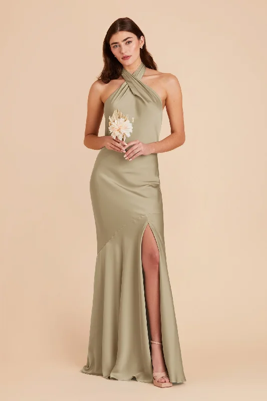 Stephanie Matte Satin Dress - Moss Green