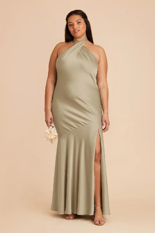 Stephanie Matte Satin Dress - Moss Green