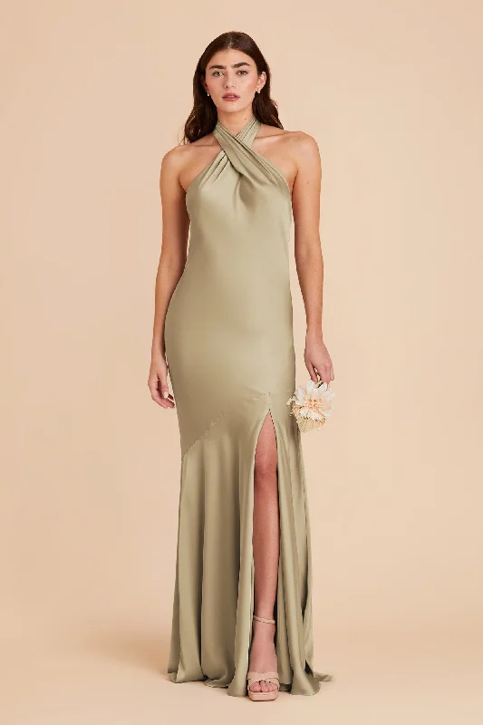 Stephanie Matte Satin Dress - Moss Green