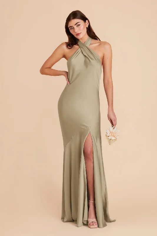 Stephanie Matte Satin Dress - Moss Green