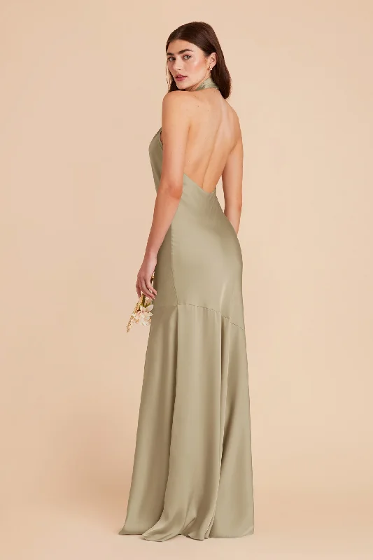 Stephanie Matte Satin Dress - Moss Green