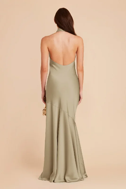 Stephanie Matte Satin Dress - Moss Green