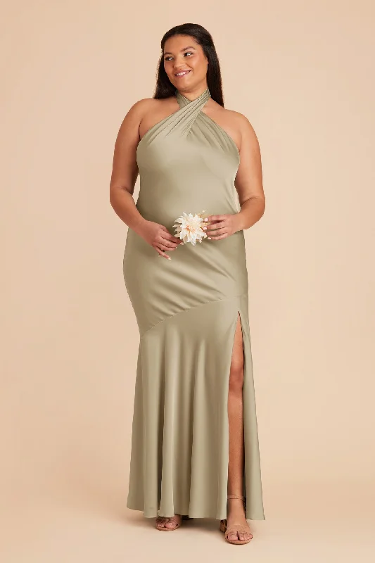 Stephanie Matte Satin Dress - Moss Green