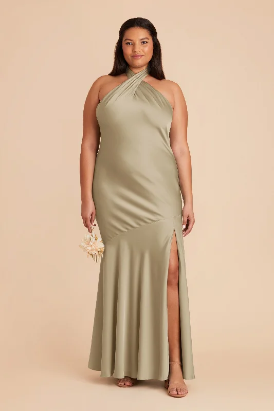 Stephanie Matte Satin Dress - Moss Green