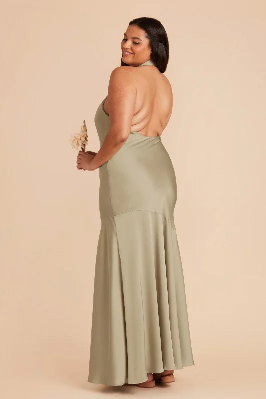 Stephanie Matte Satin Dress - Moss Green