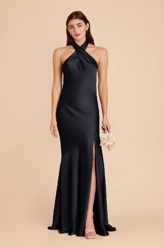 Stephanie Matte Satin Dress - Navy