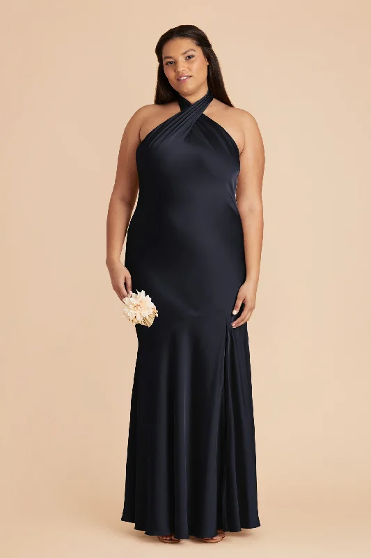 Stephanie Matte Satin Dress - Navy