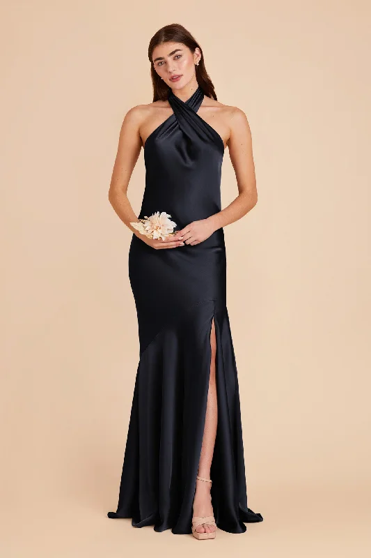 Stephanie Matte Satin Dress - Navy