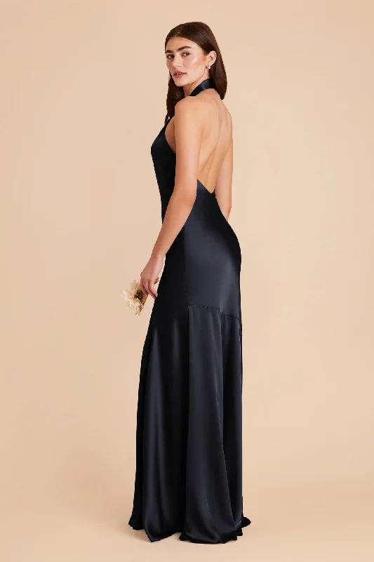 Stephanie Matte Satin Dress - Navy