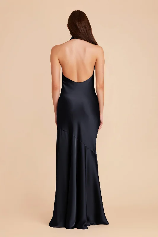 Stephanie Matte Satin Dress - Navy