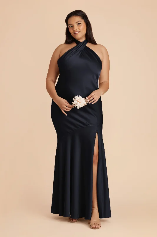 Stephanie Matte Satin Dress - Navy