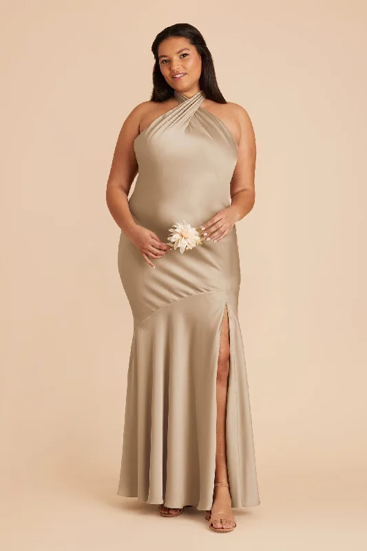 Stephanie Matte Satin Dress - Neutral Champagne