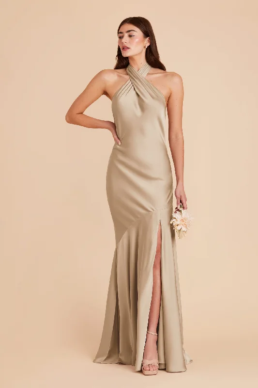 Stephanie Matte Satin Dress - Neutral Champagne